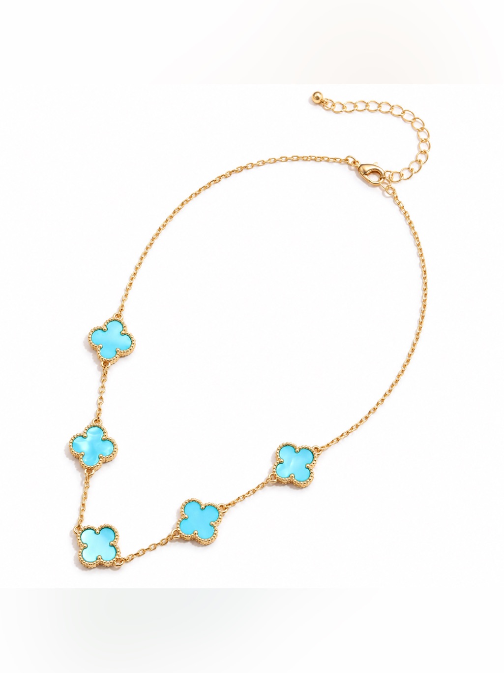 Brand New With Tags Turquoise Shell Clover Charm Necklace